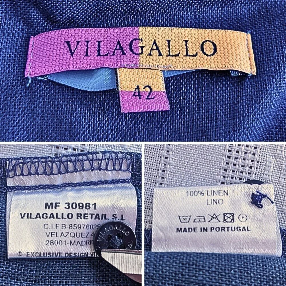 NWT VILAGALLO Hester Palm Tree Embroidered 100% Linen Shirt Dress Size 42/8
